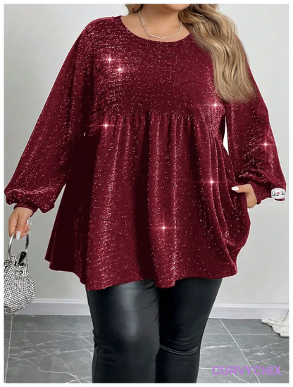 Plus Size Waist Cinching With Fine Sparkling Fabric Knitted