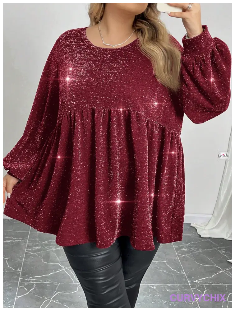 Plus Size Waist Cinching With Fine Sparkling Fabric Knitted