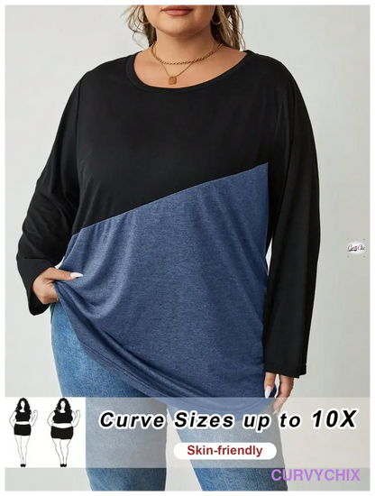 Plus Size Crew Neck Colour block T-Shirt UK SIZES 26-38