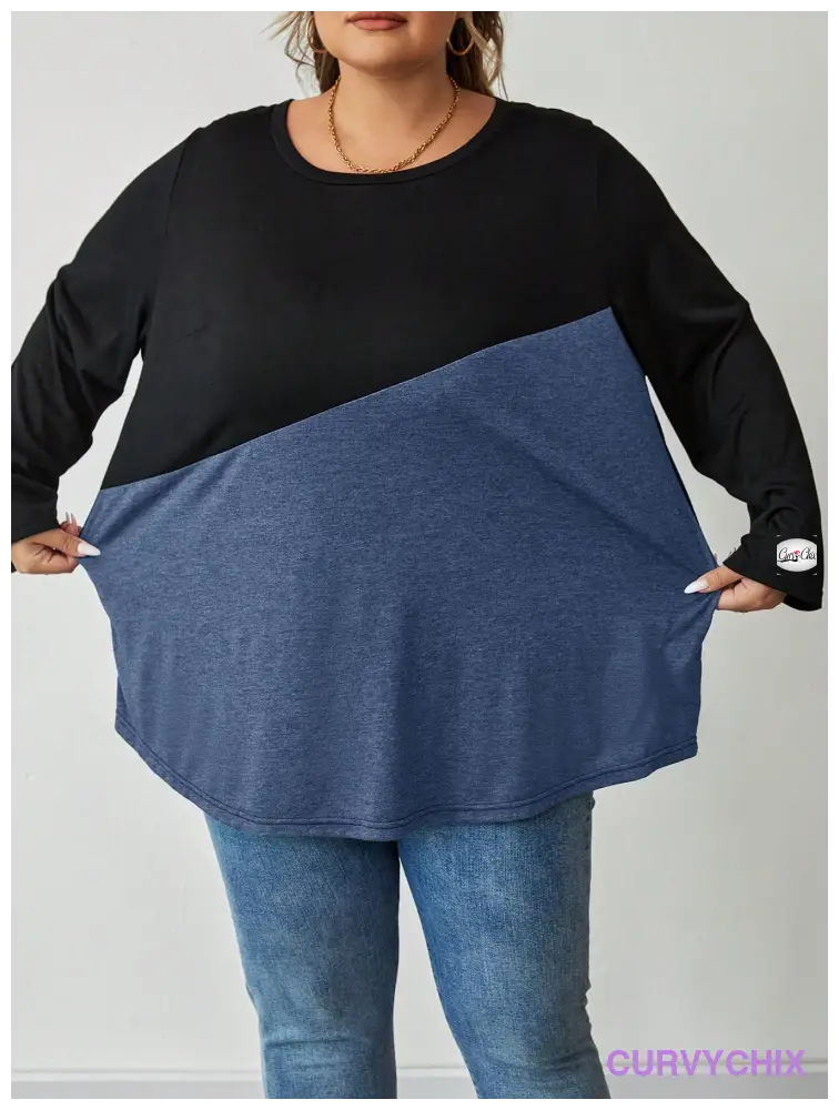 Plus Size Crew Neck Colour block T-Shirt UK SIZES 26-38