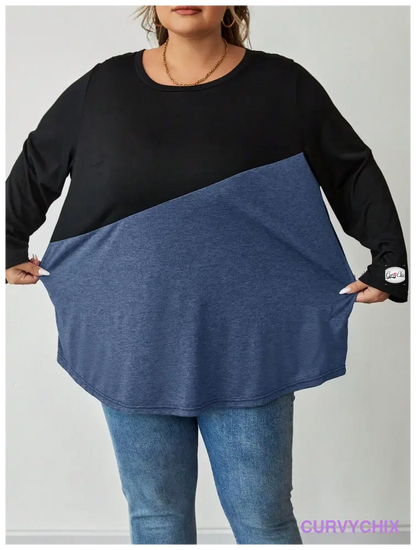 Plus Size Crew Neck Colour block T-Shirt UK SIZES 26-38