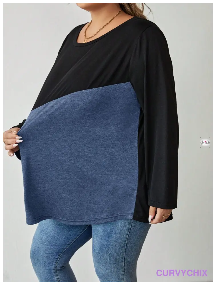 Plus Size Crew Neck Colour block T-Shirt UK SIZES 26-38