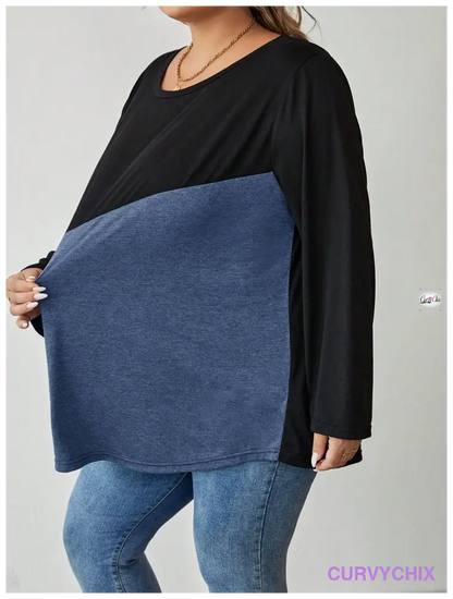 Plus Size Crew Neck Colour block T-Shirt UK SIZES 26-38