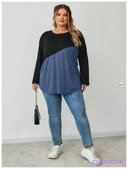 Plus Size Crew Neck Colour block T-Shirt UK SIZES 26-38