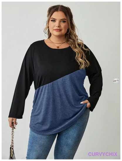 Plus Size Crew Neck Colour block T-Shirt UK SIZES 26-38