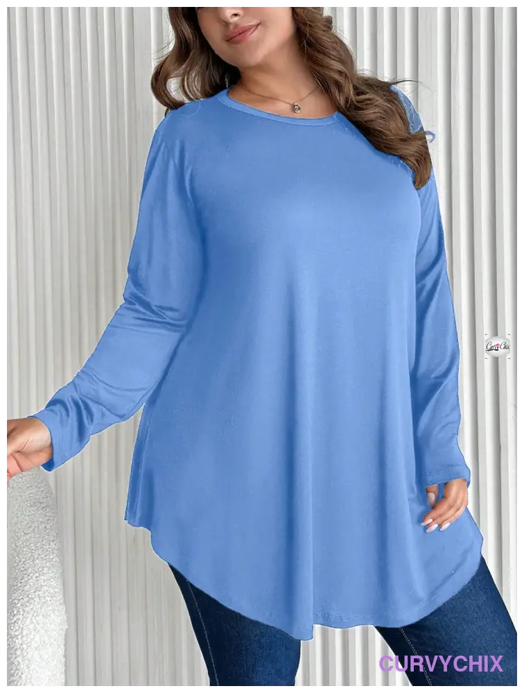 100% Cotton Solid Colour Loose Fit Round Neck Plus Size