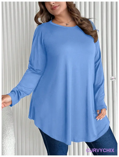 100% Cotton Solid Colour Loose Fit Round Neck Plus Size