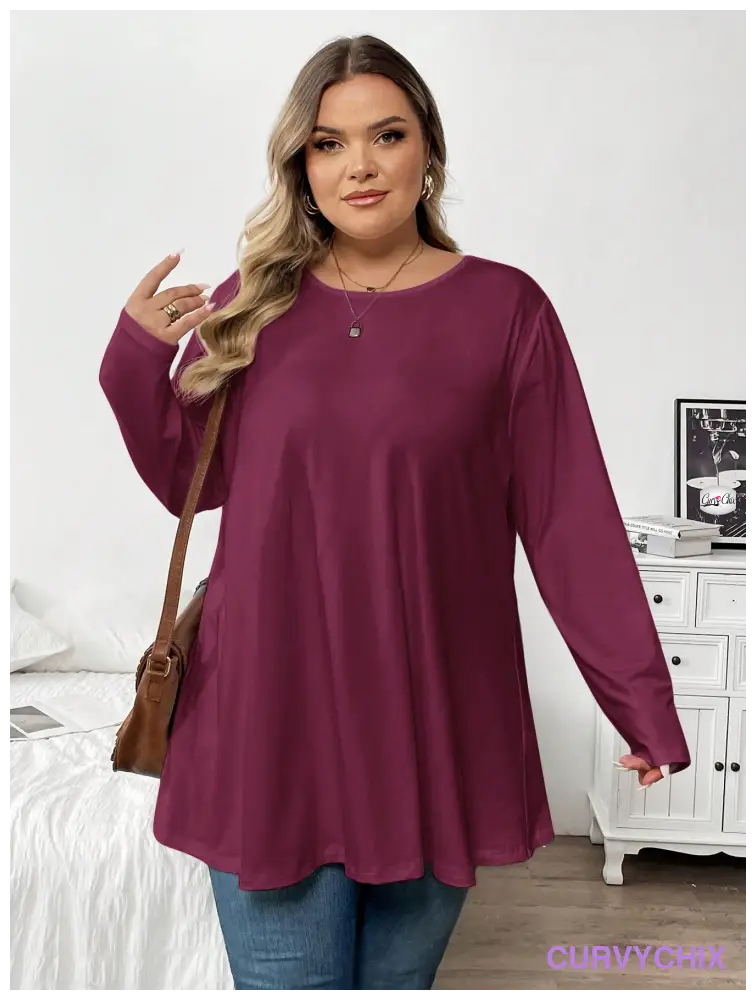 Plus Size Casual Long Sleeve Top UK SIZES 26-38 - T-shirts