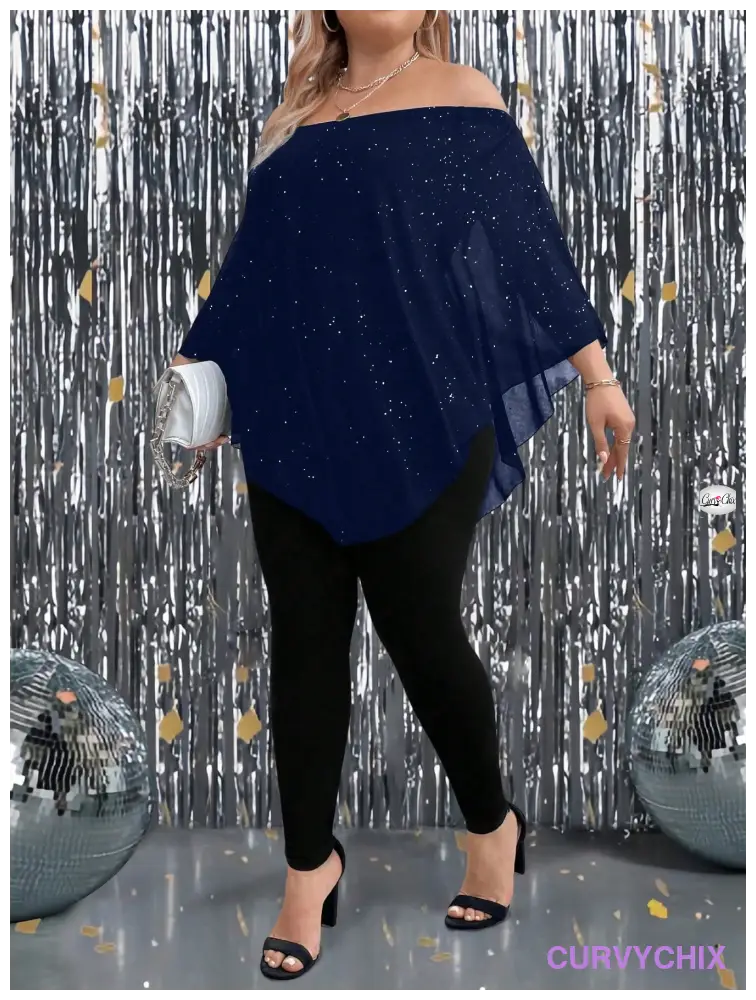 Plus Size Shoulder Batwing Sleeve Asymmetrical Hem Loose