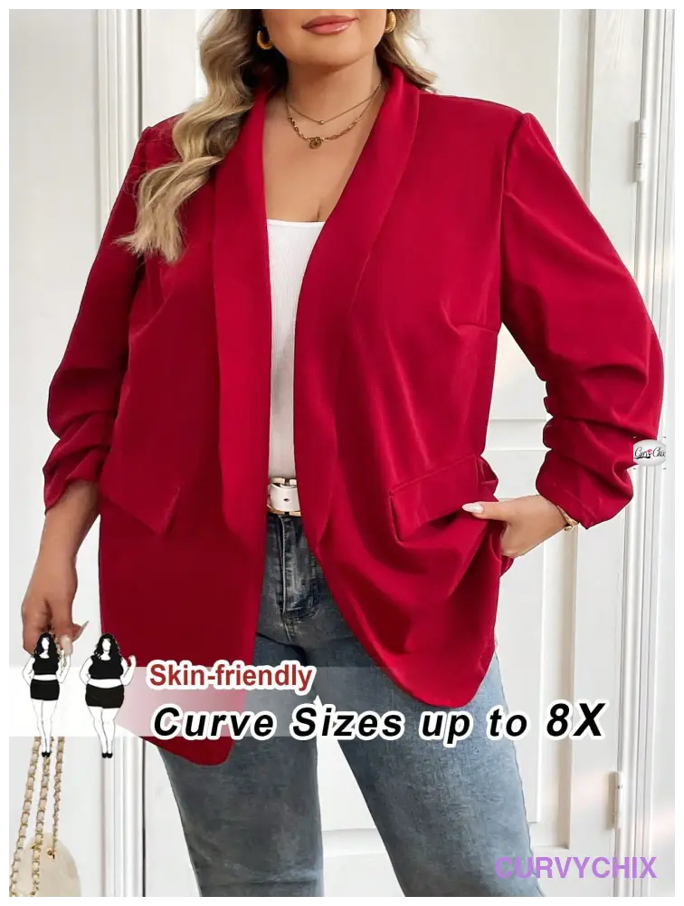 Plus Size 7/10 Sleeve Shawl Collar Open Front Blazer Jacket