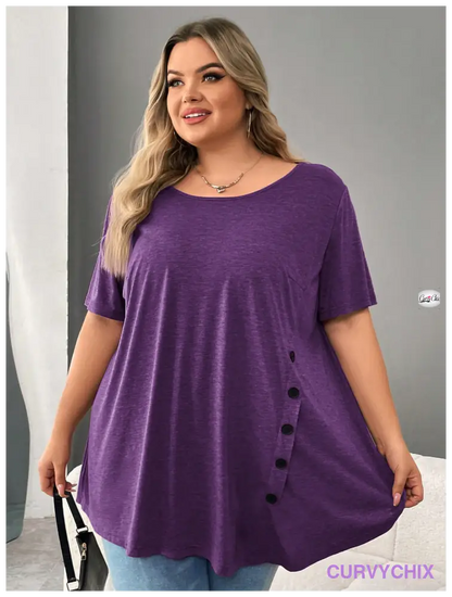 Plus Size Button Detail Asymmetrical Hem Top UK SIZES 26-38