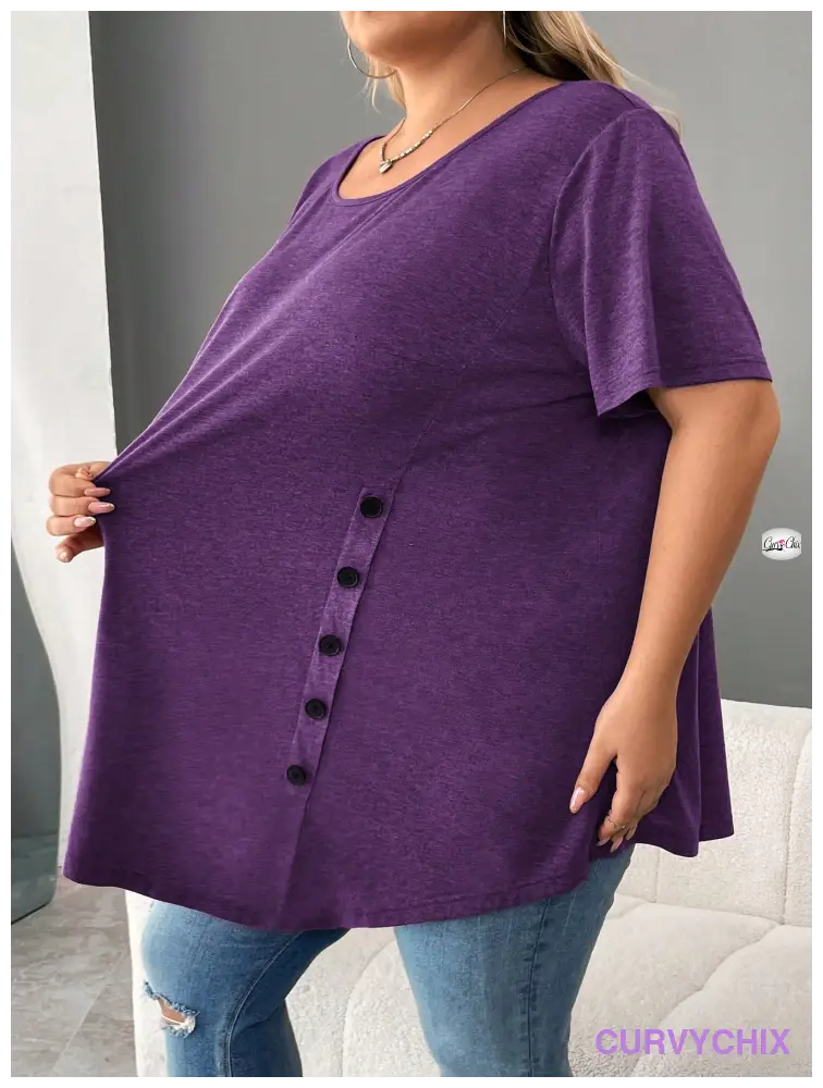 Plus Size Button Detail Asymmetrical Hem Top UK SIZES 26-38