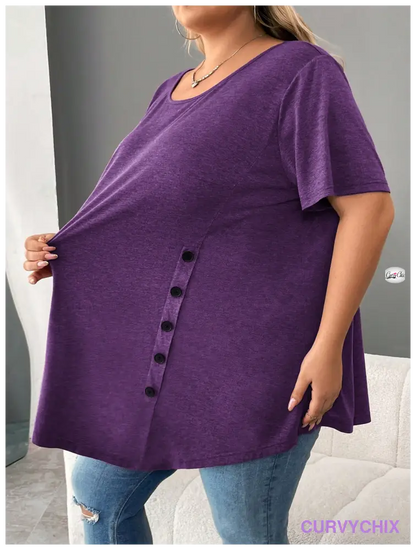 Plus Size Button Detail Asymmetrical Hem Top UK SIZES 26-38