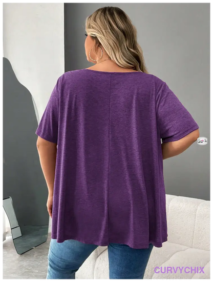 Plus Size Button Detail Asymmetrical Hem Top UK SIZES 26-38