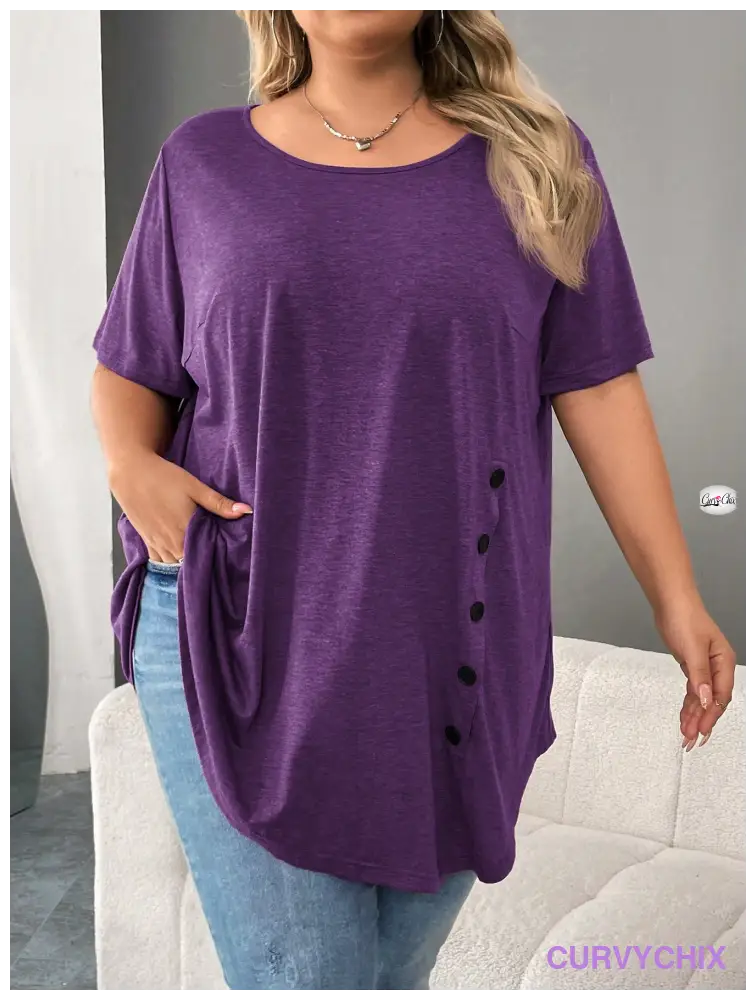 Plus Size Button Detail Asymmetrical Hem Top UK SIZES 26-38