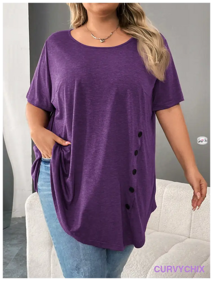 Plus Size Button Detail Asymmetrical Hem Top UK SIZES 26-38