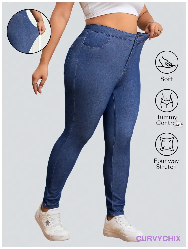 Plus Size Casual High Stretch Knit Fitted Skinny Jeans