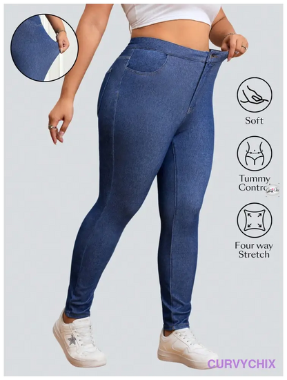 Plus Size Casual High Stretch Knit Fitted Skinny Jeans