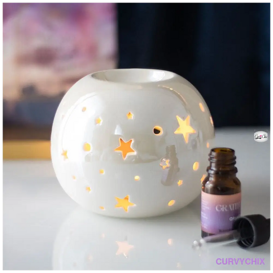 White Iridescent Star Oil Burner Wax Warmer